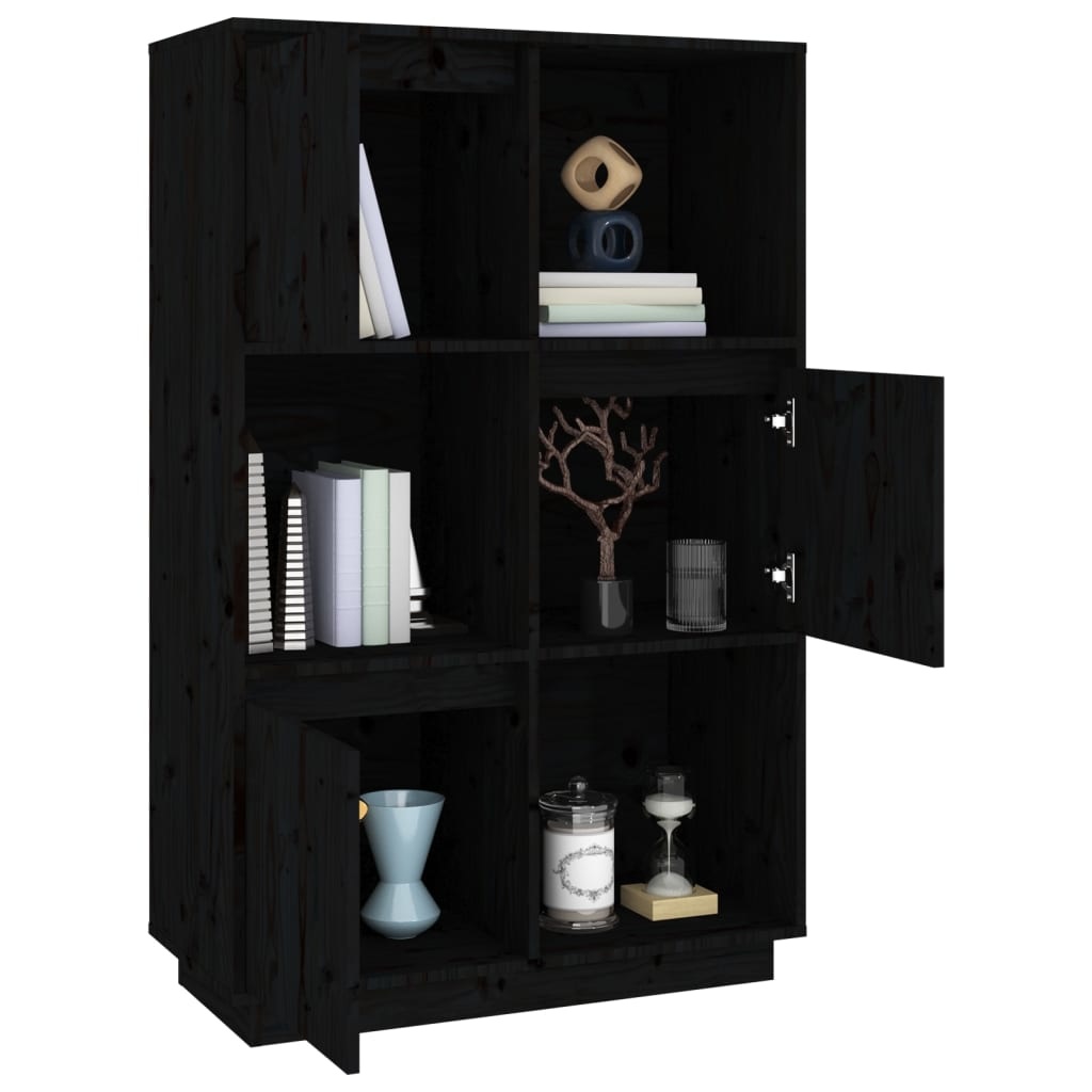 VidaXL Hoge kast 74x35x117 cm massief grenenhout zwart