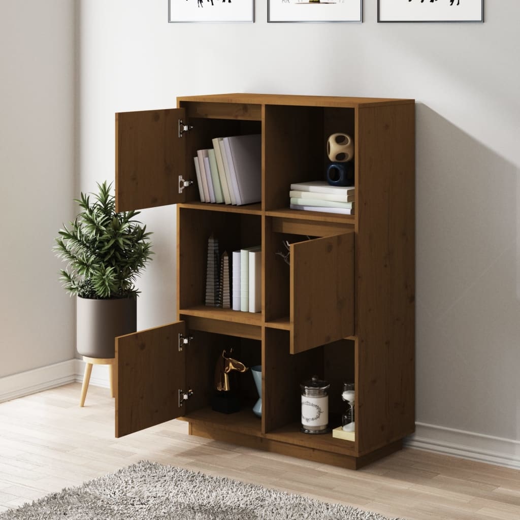 VidaXL Hoge kast 74x35x117 cm massief grenenhout honingbruin
