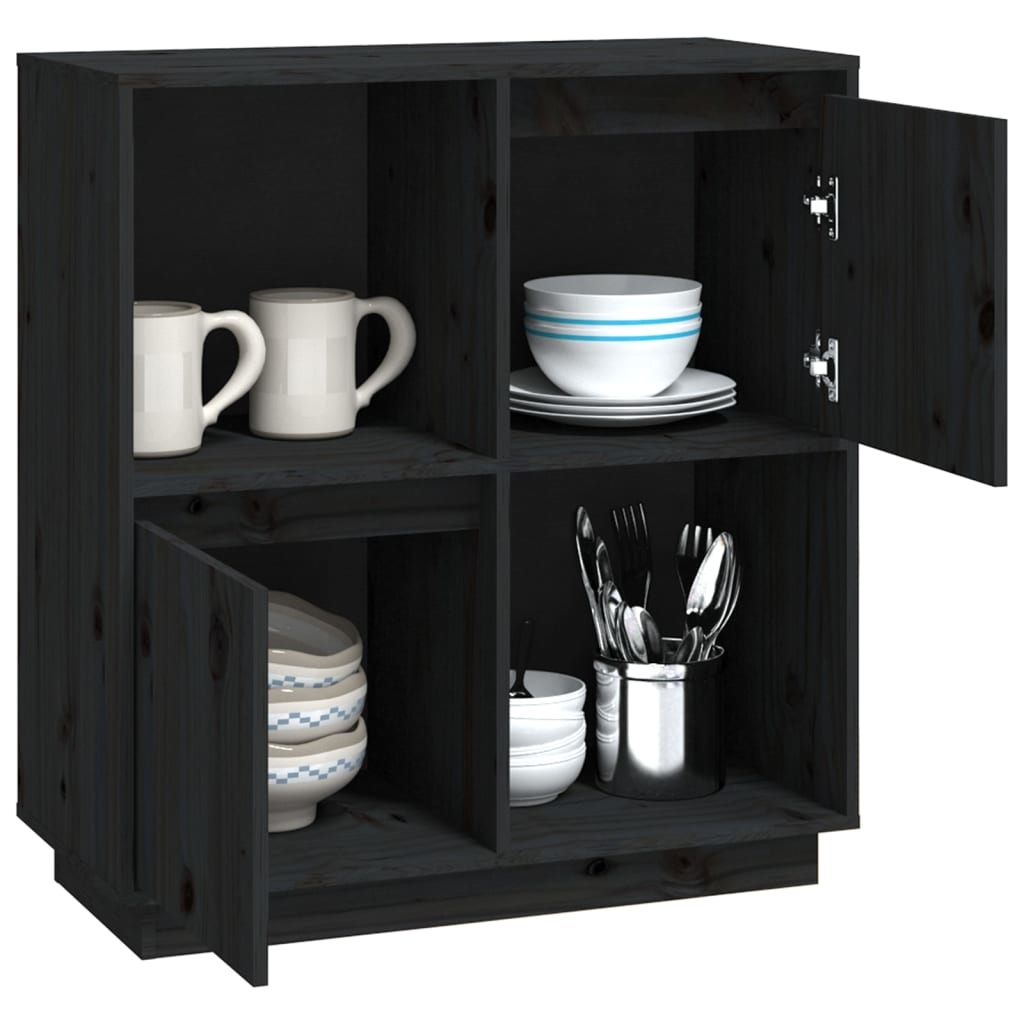 VidaXL Dressoir 74x35x80 cm massief grenenhout zwart
