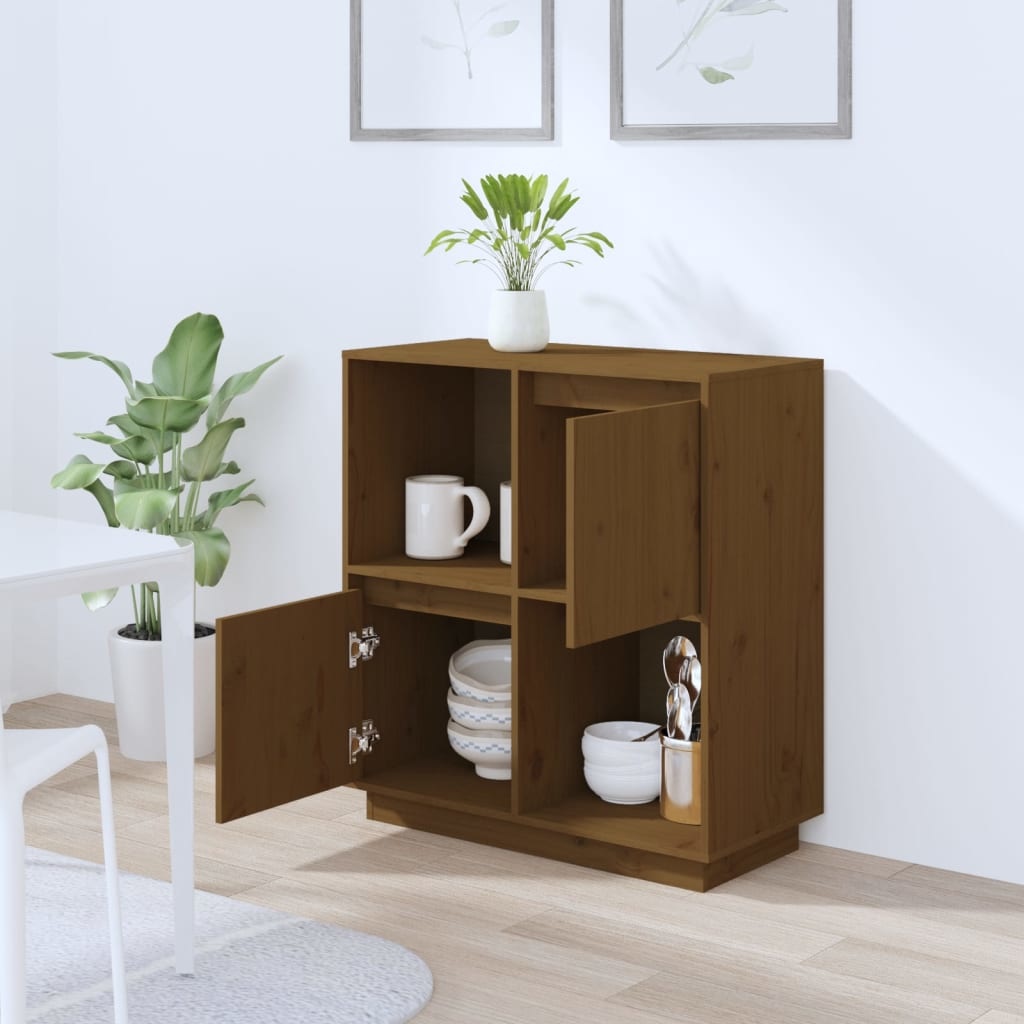 VidaXL Dressoir 74x35x80 cm massief grenenhout honingbruin