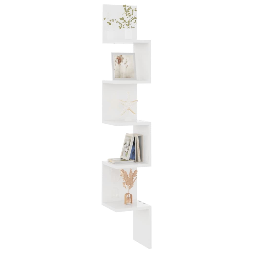 VidaXL Hoekwandschap 20x20x127,5 cm spaanplaat hoogglans wit