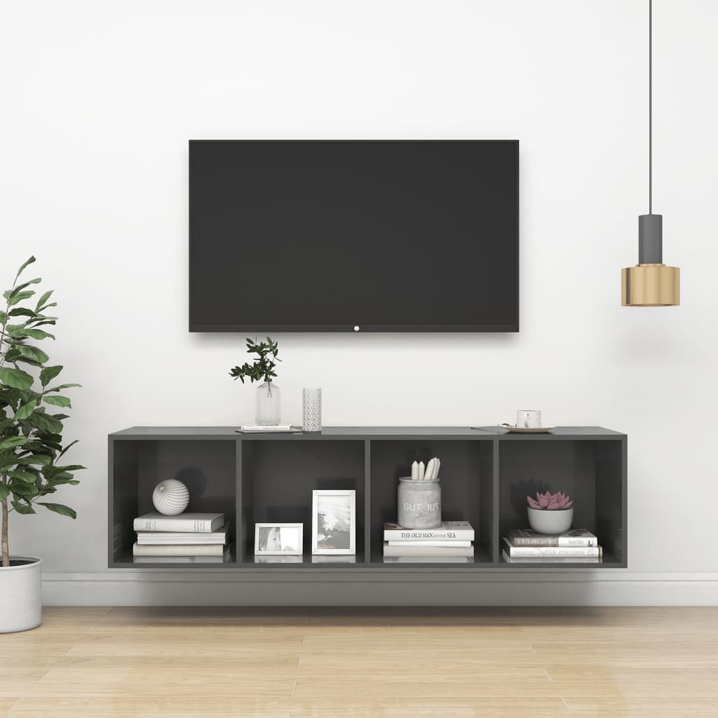 VidaXL Tv-wandmeubel 37x37x142,5 cm spaanplaat hoogglans grijs