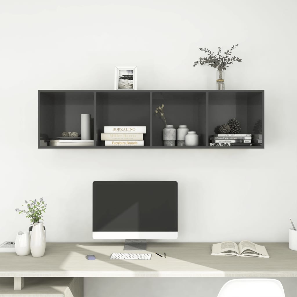 VidaXL Tv-wandmeubel 37x37x142,5 cm spaanplaat hoogglans grijs