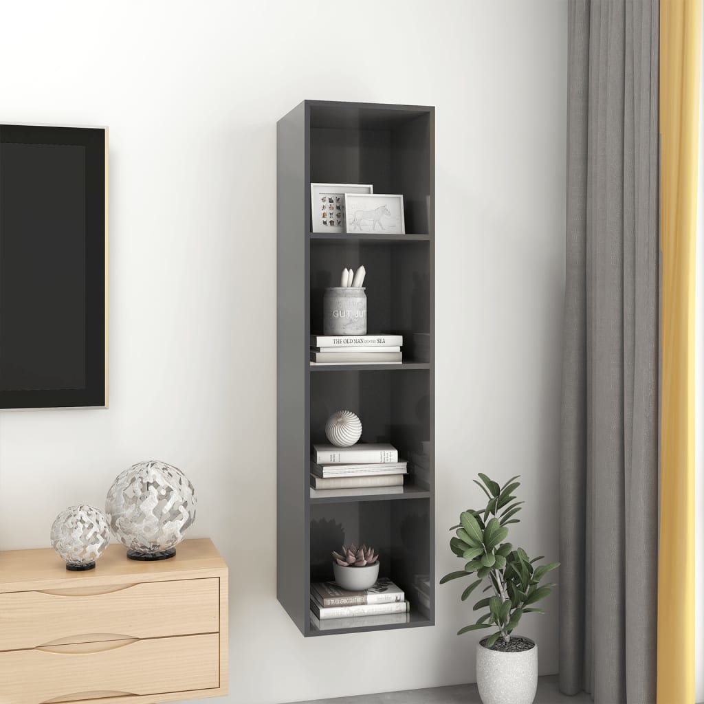 VidaXL Tv-wandmeubel 37x37x142,5 cm spaanplaat hoogglans grijs