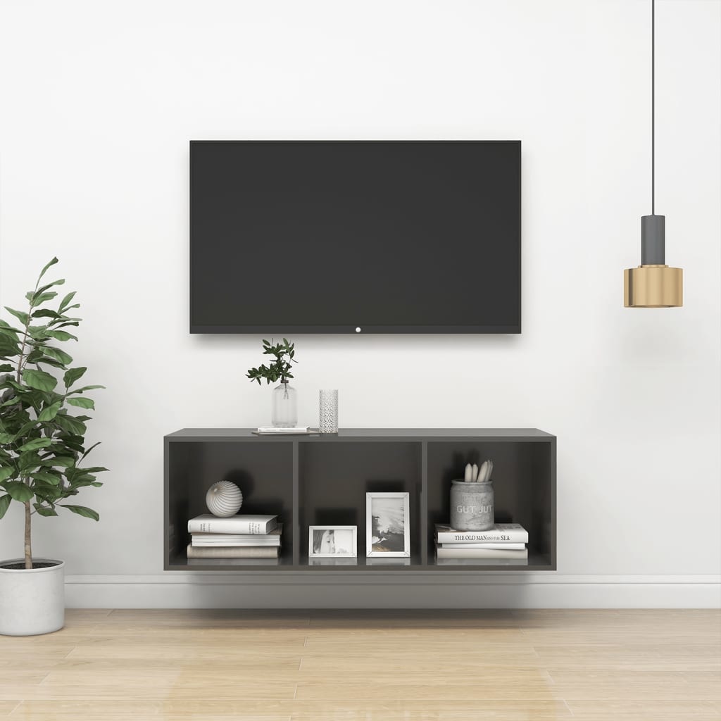 VidaXL Tv-wandmeubel 37x37x107 cm spaanplaat hoogglans grijs