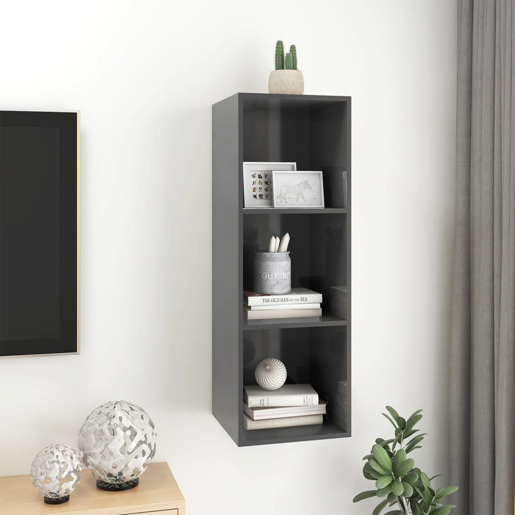 VidaXL Tv-wandmeubel 37x37x107 cm spaanplaat hoogglans grijs