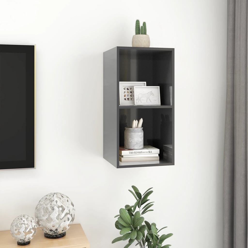 VidaXL Tv-wandmeubel 37x37x72 cm spaanplaat hoogglans grijs