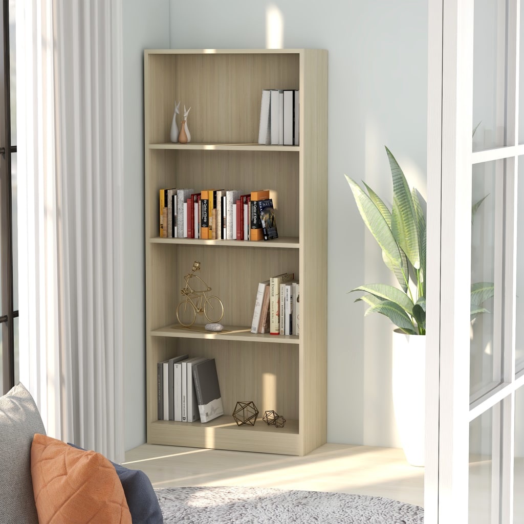 vidaXL Boekenkast met 4 schappen 60x24x142 cm spaanplaat sonoma eiken