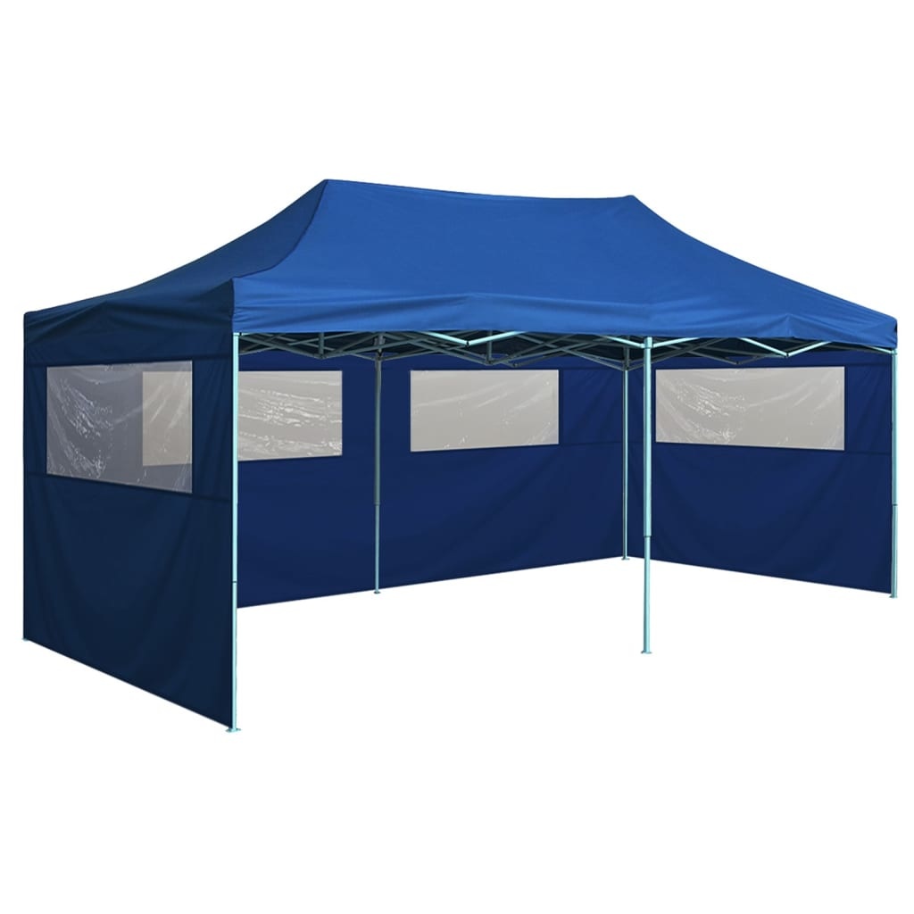 vidaXL Partytent met 4 zijwanden inklapbaar 3x6 m staal blauw