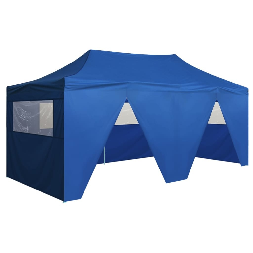 vidaXL Partytent met 4 zijwanden inklapbaar 3x6 m staal blauw