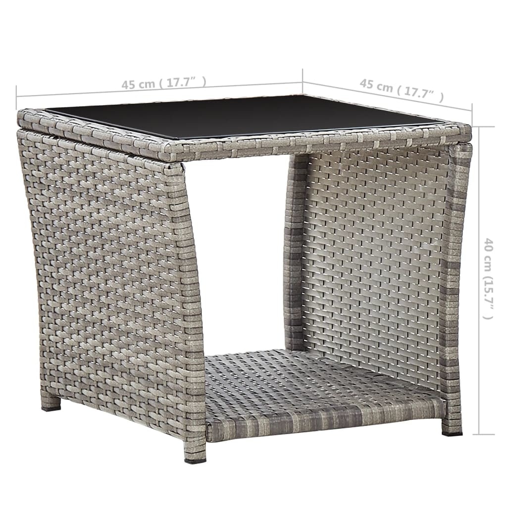 vidaXL Salontafel 45x45x40 cm poly rattan en glas grijs