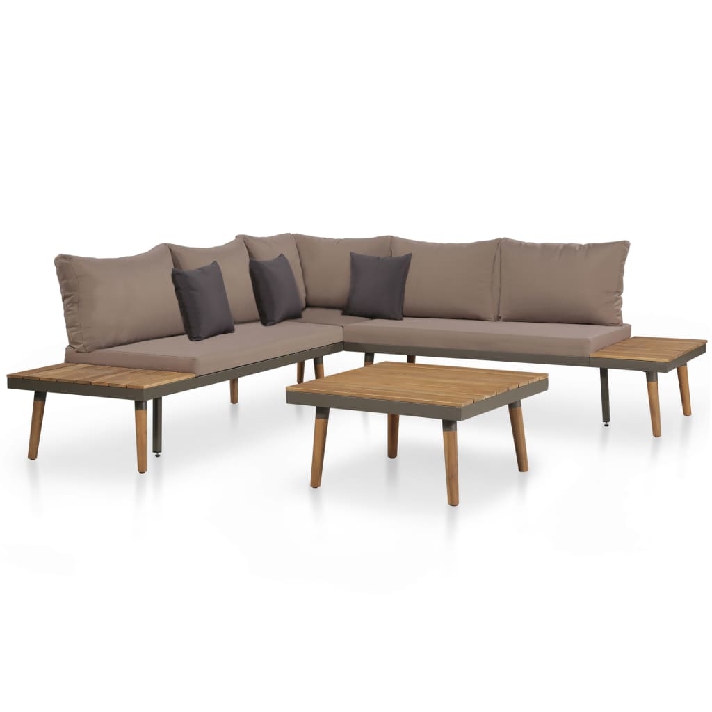 VidaXL 4-delige Loungeset met kussens massief acaciahout bruin