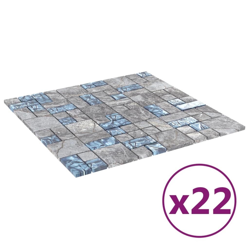 vidaXL Mozaïektegels 22 st zelfklevend 30x30 cm glas grijs en blauw