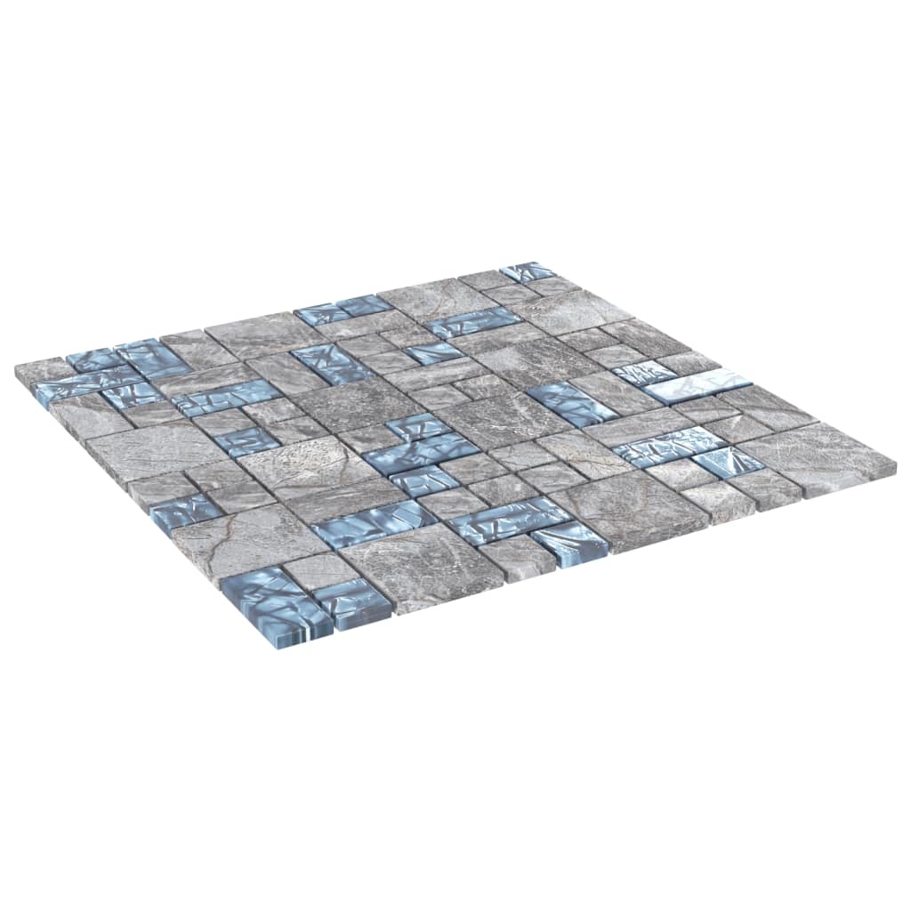 vidaXL Mozaïektegels 22 st zelfklevend 30x30 cm glas grijs en blauw