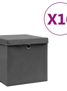 vidaXL Opbergboxen met deksels 10 st 28x28x28 cm grijs