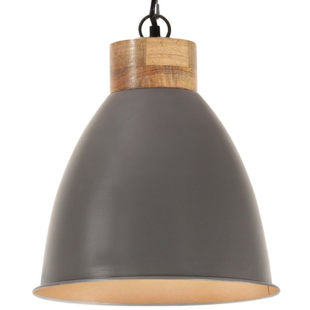 vidaXL Hanglamp industrieel E27 35 cm ijzer en massief hout grijs