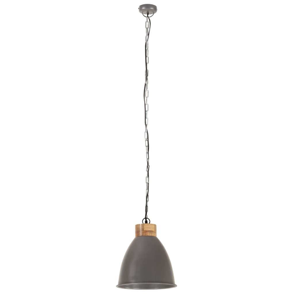 vidaXL Hanglamp industrieel E27 35 cm ijzer en massief hout grijs