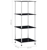 VidaXL Kastje 4-laags 40x40x100 cm gehard glas zwart