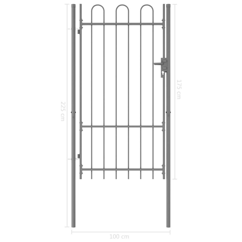 VidaXL Poort met gebogen bovenkant enkel 1x1,75 m staal zwart