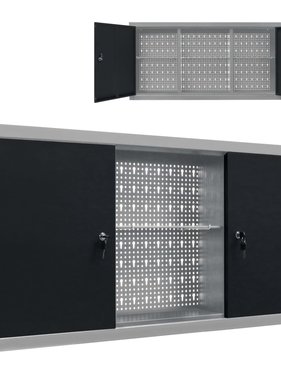 VidaXL Gereedschapskast voor aan de wand metaal grijs en zwart