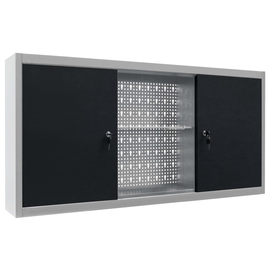VidaXL Gereedschapskast voor aan de wand metaal grijs en zwart