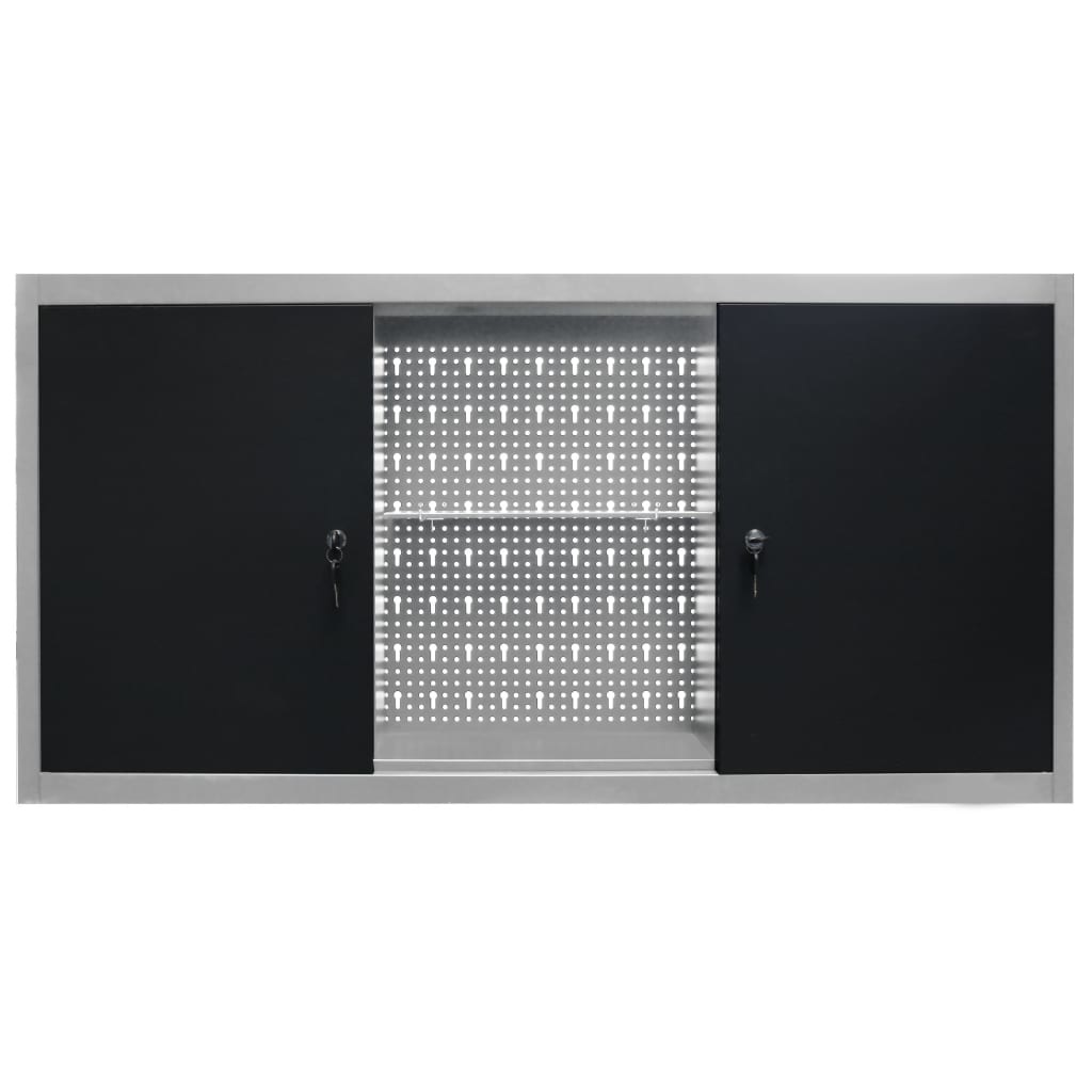 VidaXL Gereedschapskast voor aan de wand metaal grijs en zwart