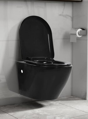 VidaXL Hangend toilet randloos keramiek zwart