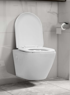 VidaXL Hangend toilet randloos keramiek wit