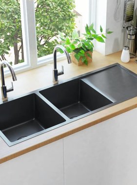 VidaXL Gootsteen met afvoer handgemaakt roestvrij staal zwart