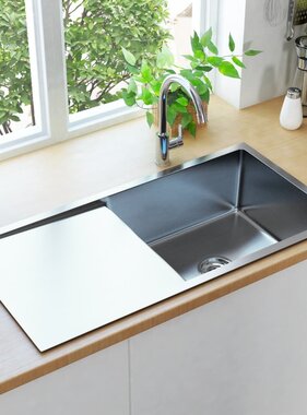 VidaXL Gootsteen met afvoer handgemaakt roestvrij staal