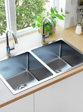 VidaXL Gootsteen met afvoer handgemaakt roestvrij staal