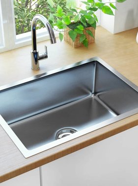 VidaXL Gootsteen met afvoer handgemaakt roestvrij staal