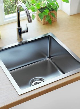 VidaXL Gootsteen met afvoer handgemaakt roestvrij staal