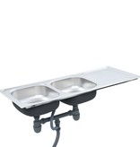 VidaXL Gootsteen dubbele bak met afvoer en zwanenhals roestvrij staal