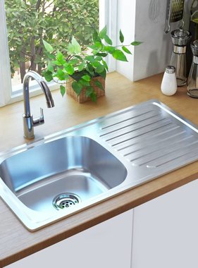 VidaXL Gootsteen met afvoer en zwanenhals roestvrij staal