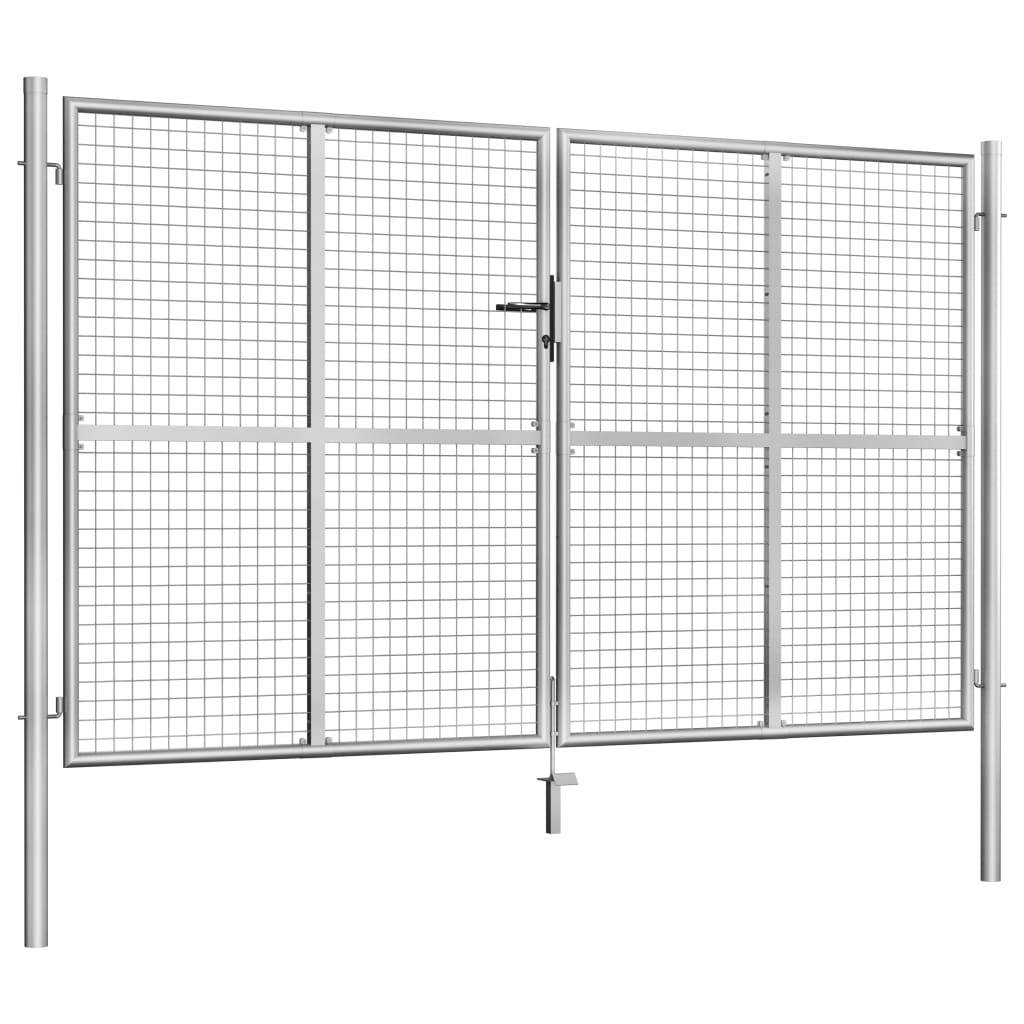 VidaXL Tuinpoort 306x200 cm gegalvaniseerd staal zilverkleurig