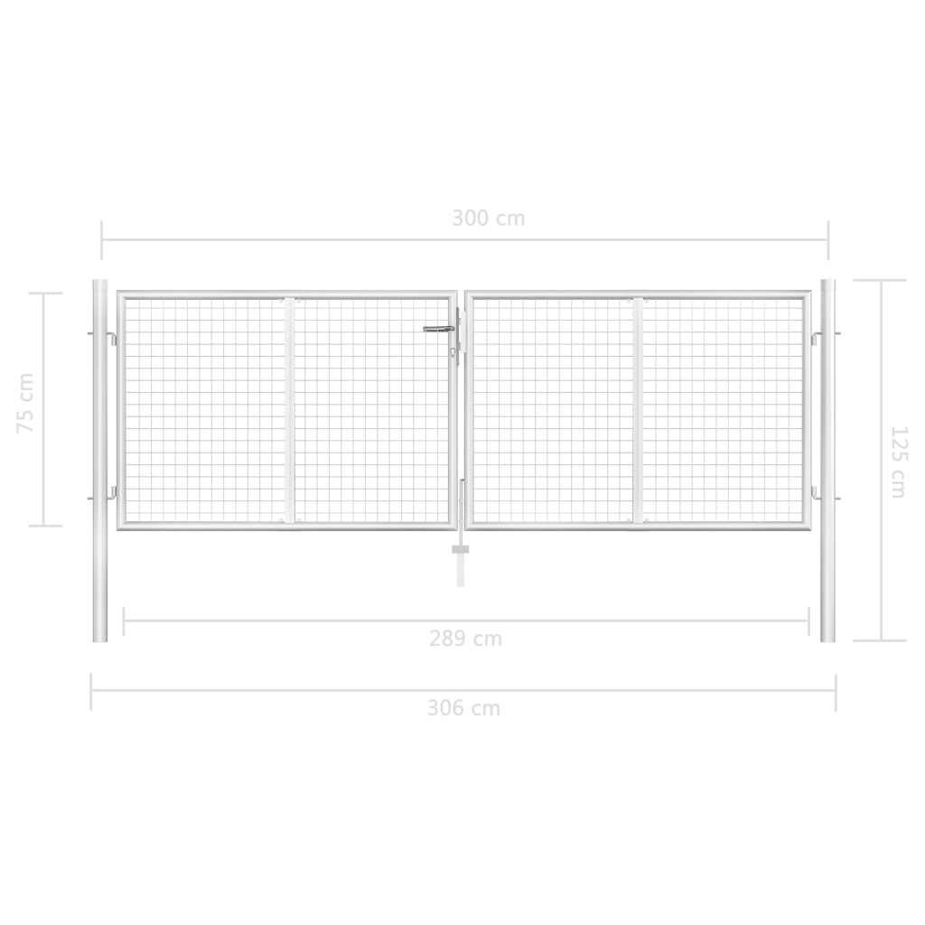 VidaXL Tuinpoort 306x125 cm gegalvaniseerd staal zilverkleurig