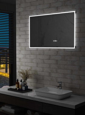 VidaXL Badkamerspiegel LED met aanraaksensor en tijdweergave 100x60 cm