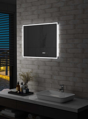 VidaXL Badkamerspiegel LED met aanraaksensor en tijdweergave 80x60 cm