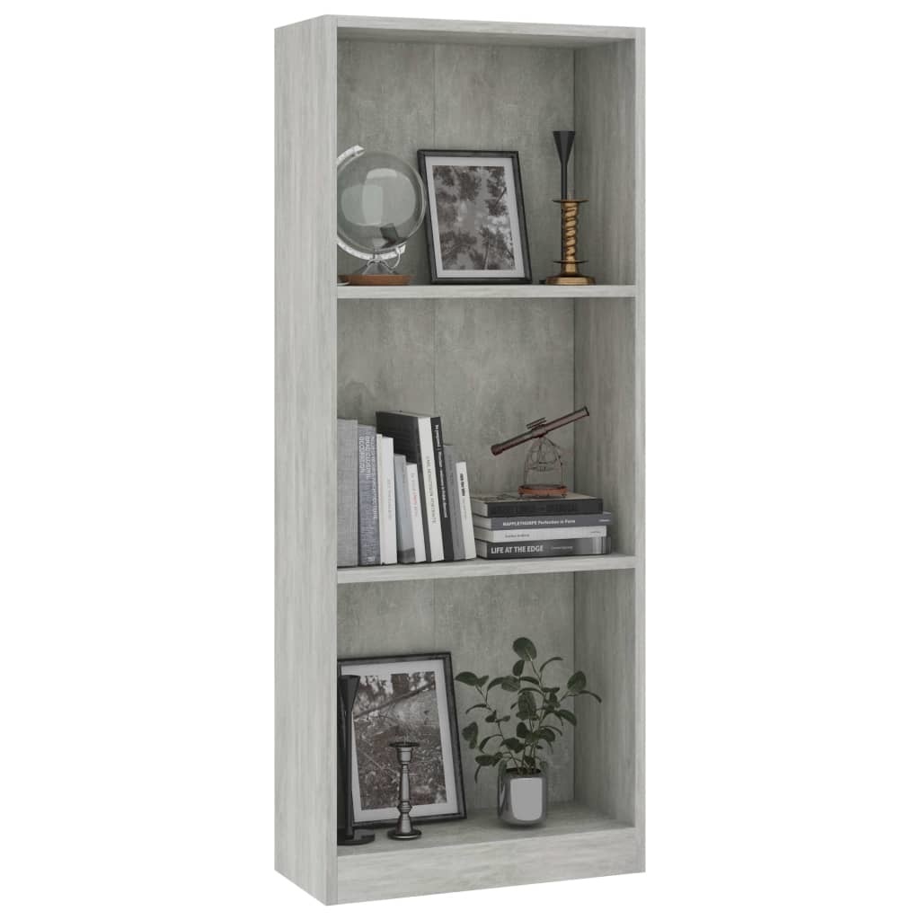 vidaXL Boekenkast met 3 schappen 40x24x108 cm spaanplaat betongrijs