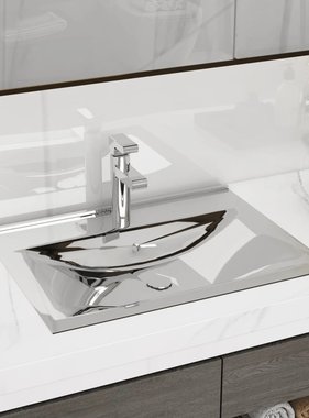 VidaXL Wastafel met overloop 60x46x16 cm keramiek zilverkleurig