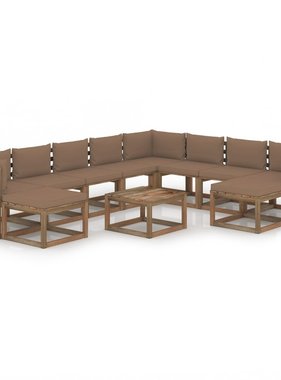 VidaXL 11-delige Loungeset met taupe kussens