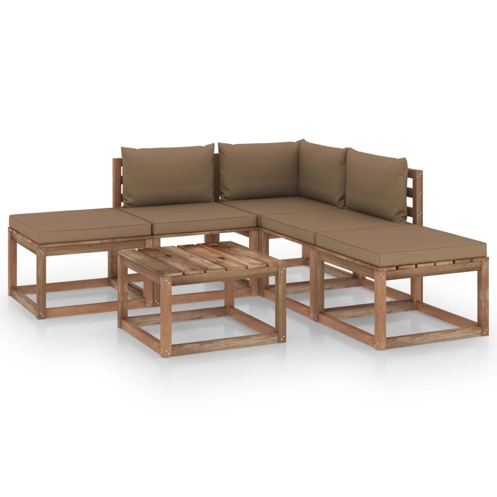 VidaXL 6-delige Loungeset met taupe kussens