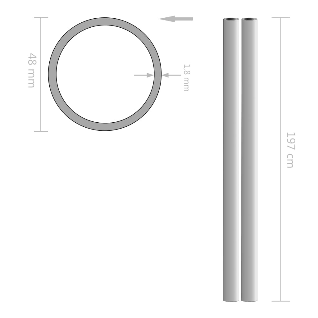 vidaXL Buizen rond V2A 2m Ø48x1,8mm roestvrij staal 2 st