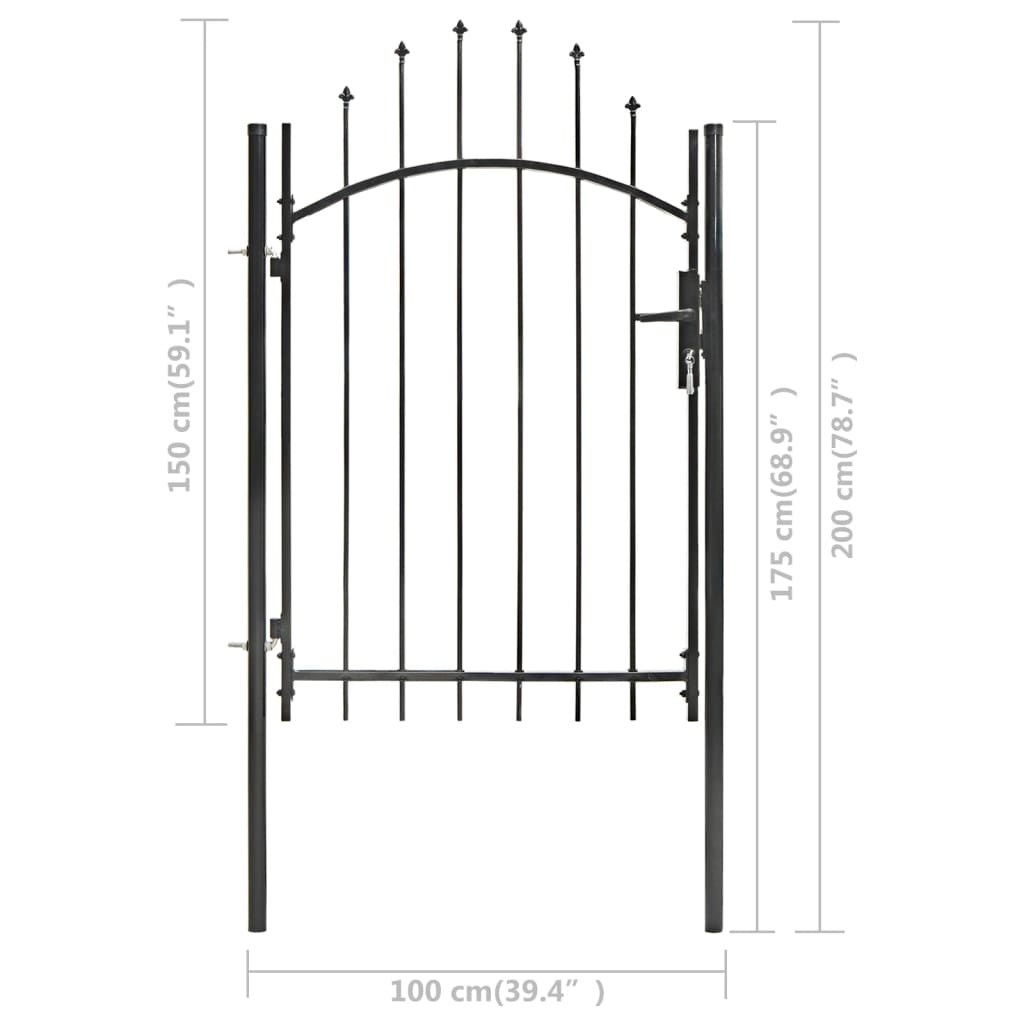 vidaXL Tuinpoort met gebogen bovenkant 1x2 m staal zwart