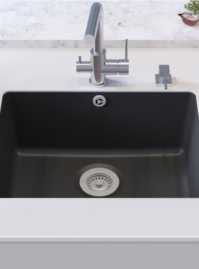 VidaXL Gootsteen enkele bak graniet zwart