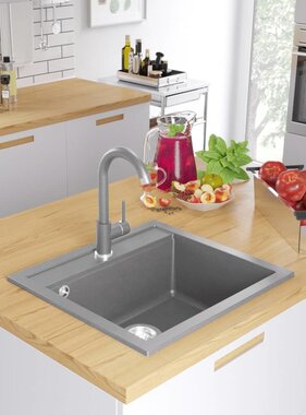 VidaXL Gootsteen enkele bak graniet grijs