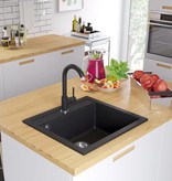 VidaXL Gootsteen enkele bak graniet zwart