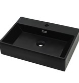 VidaXL Wastafel met kraangat 76x42,5x14,5 cm keramiek zwart