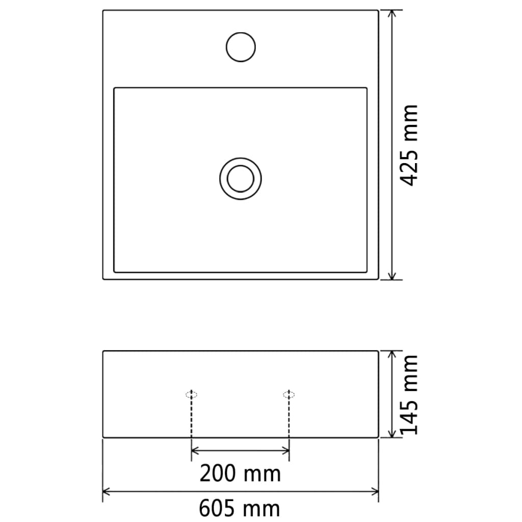 vidaXL Wastafel met kraangat 60,5x42,5x14,5 cm keramiek zwart